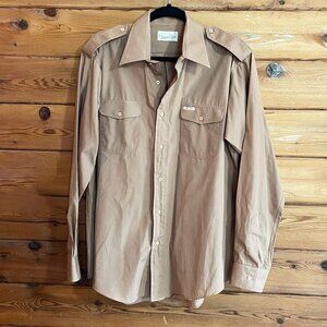 Vintage Oscar de la Renta Shirt Tan Button Down With shoulder Detailing Large